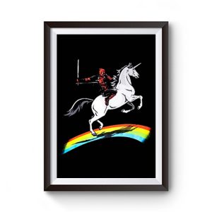 Deadpool Riding A Unicorn On A Rainbow Premium Matte Poster