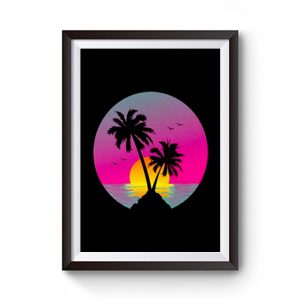 Retro 80s Neon Summer Beach Sunset Premium Matte Poster