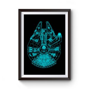 Star Wars Millennium Falcon Blue Outline Premium Matte Poster