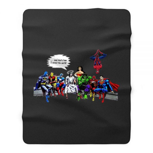 And Thats How I Saved The World Jesus Avengers Superheroes Fleece Blanket