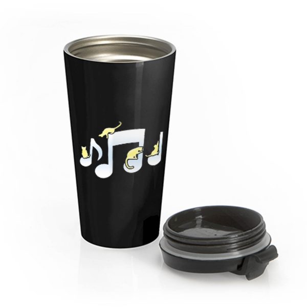 Cats Playing On Musical Notes Stainless Steel Travel Mug