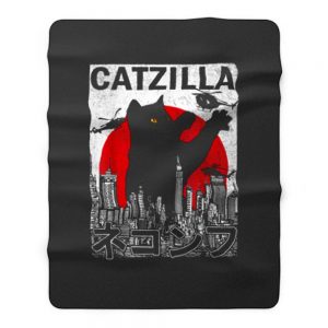 Catzilla Japanese Vintage Sunset Style Cat Kitten Lover Fleece Blanket