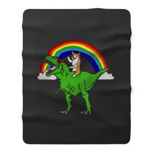 Corgi Riding T Rex Dinosaur Fleece Blanket