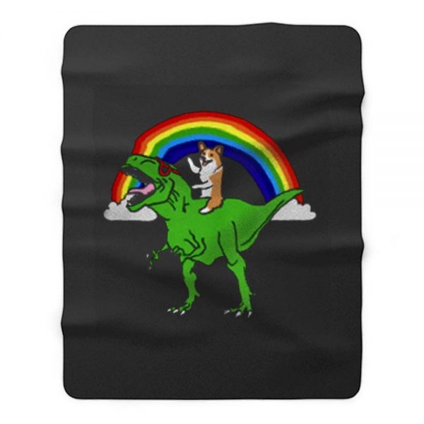 Corgi Riding T Rex Dinosaur Fleece Blanket