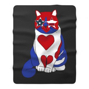 Funny Cat 4th of July American Flag Fleece Blanket