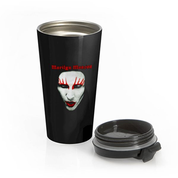 MARILYN MANSON Big Face Red Lips Gothic Stainless Steel Travel Mug