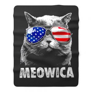 Meowica Cat with Eye Glass America Fleece Blanket