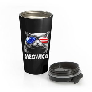 Meowica Cat with Eye Glass America Stainless Steel Travel Mug