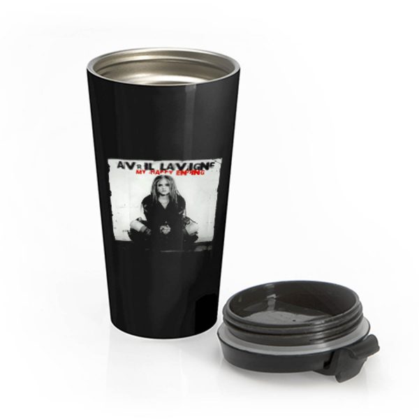 My Happy Ending Avril Lavigne Black And White Poster Stainless Steel Travel Mug