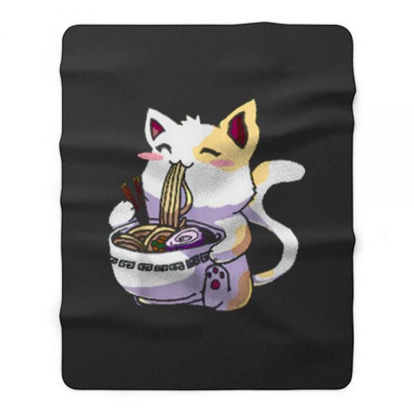 Ramen Cat Shirt Kawaii Anime Japanese Noodle Cat Lovers Funny Fleece Blanket