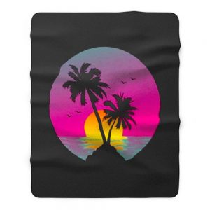 Retro 80s Neon Summer Beach Sunset Fleece Blanket