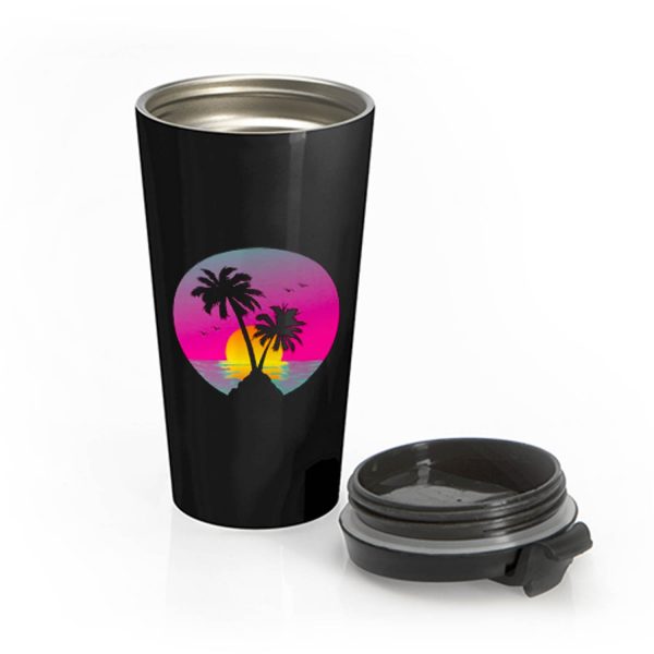 Retro 80s Neon Summer Beach Sunset Stainless Steel Travel Mug