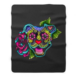 Smiling Pit Bull in Blue Day of the Dead Pitbull Sugar Skull Fleece Blanket