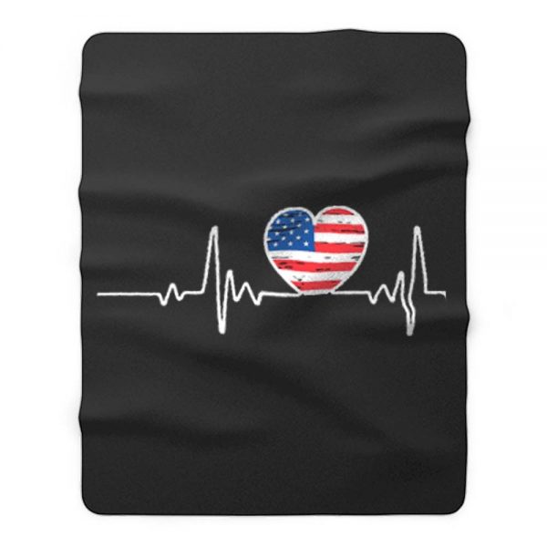 USA Flag Heart 4th Of July Fleece Blanket