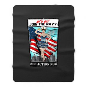 Usa Navy Pinup Sexy Lets Go Join Fleece Blanket