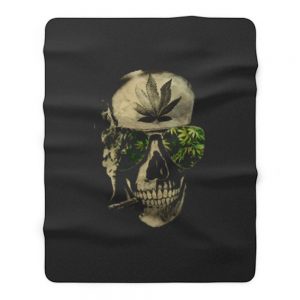 Weed Marijuana Skull Smoking Fleece Blanket