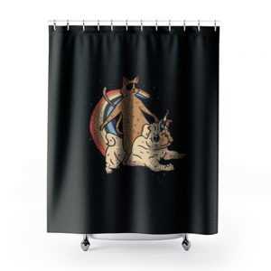 Cat Riding Unidog Vintage Shower Curtains