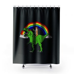 Corgi Riding T Rex Dinosaur Shower Curtains