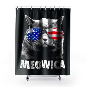 Meowica Cat with Eye Glass America Shower Curtains