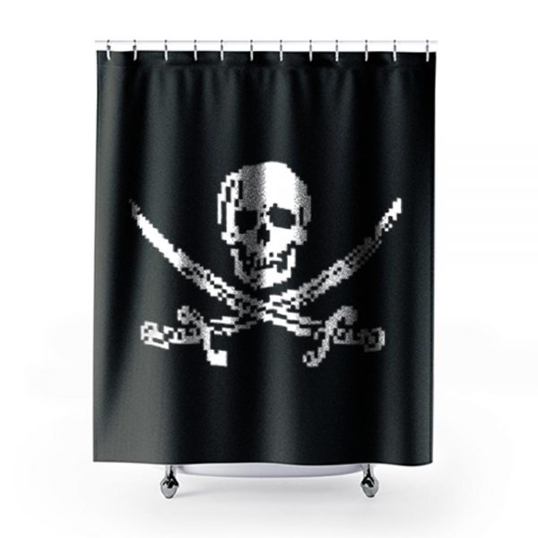 Pixel Skull and Crossbones Shower Curtains