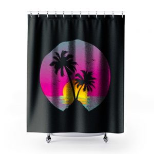 Retro 80s Neon Summer Beach Sunset Shower Curtains