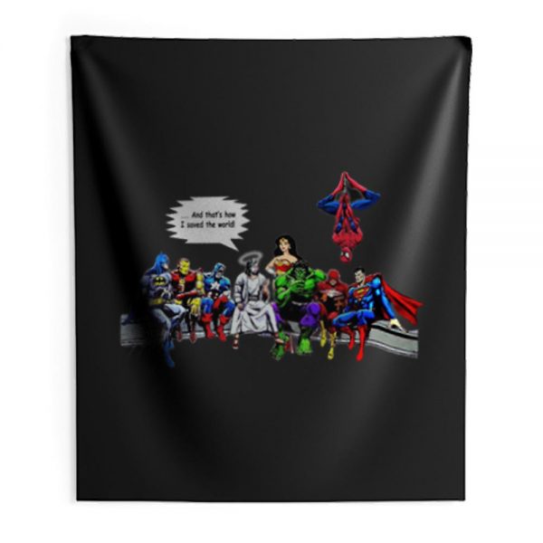 And Thats How I Saved The World Jesus Avengers Superheroes Indoor Wall Tapestry