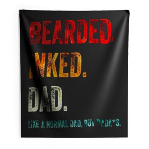 Bearded Inked Dad Like Normal Dad But Badass Vintage Tattoo Dad Indoor Wall Tapestry