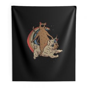 Cat Riding Unidog Vintage Indoor Wall Tapestry