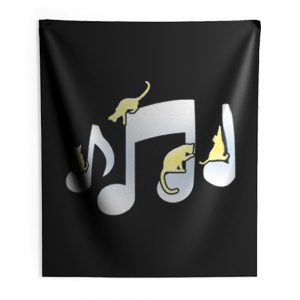 Cats Playing On Musical Notes Indoor Wall Tapestry