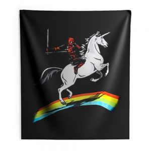 Deadpool Riding a Unicorn on a Rainbow Indoor Wall Tapestry