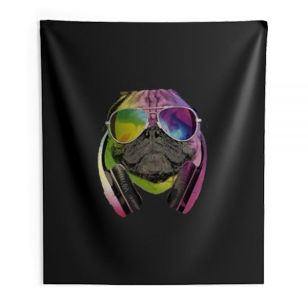 Dj Pug Colourful Indoor Wall Tapestry
