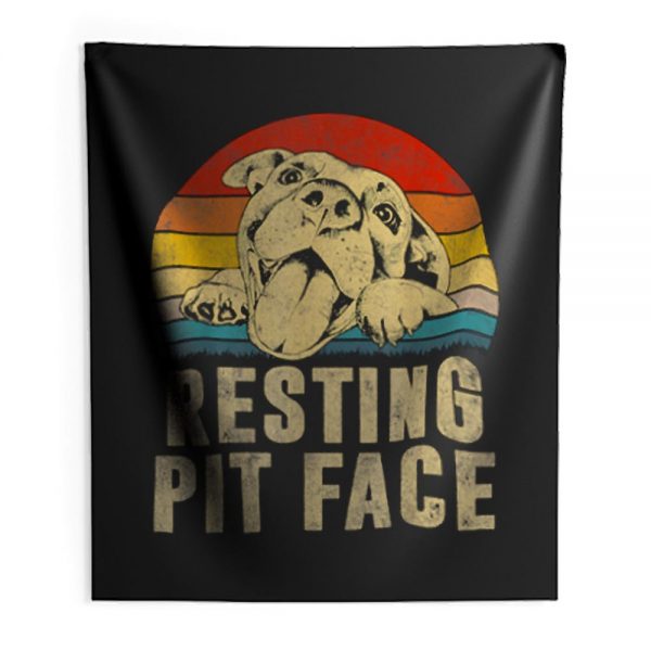Dog Pitbull Resting Pit Face Vintage Indoor Wall Tapestry