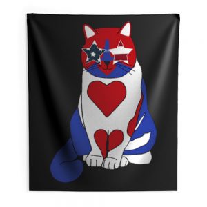 Funny Cat 4th of July American Flag Indoor Wall Tapestry