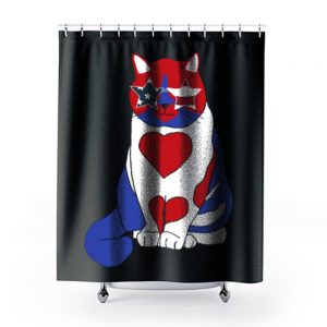 Funny Cat 4th of July American Flag Shower Curtains