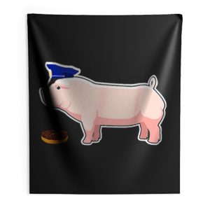 Funny Police Officer Pig Cop and Doughnut Indoor Wall Tapestry