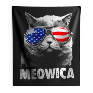 Meowica Cat with Eye Glass America Indoor Wall Tapestry