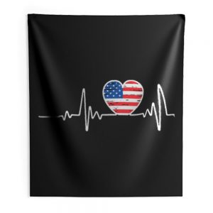 USA Flag Heart 4th Of July Indoor Wall Tapestry