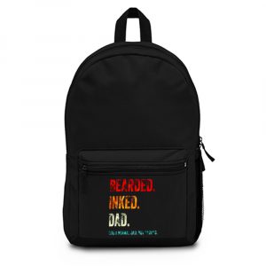 Bearded Inked Dad Like Normal Dad But Badass Vintage Tattoo Dad Backpack Bag