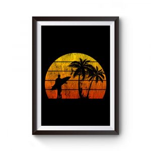 Man Surf Surfing Beach Palm Tree Sunset Premium Matte Poster